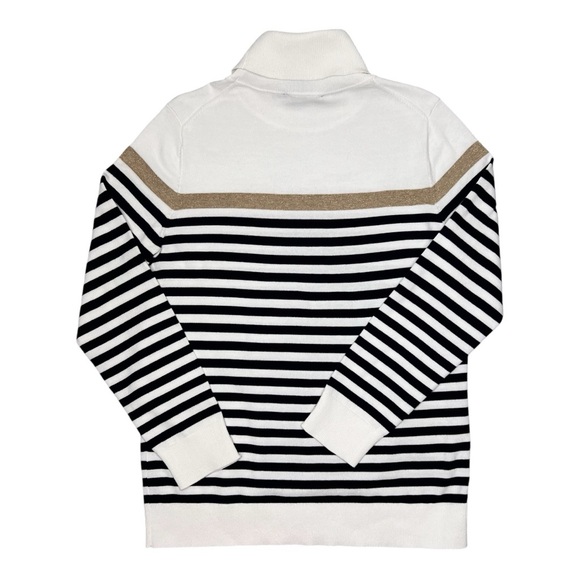 Tommy Hilfiger White/Black/Gold Striped Button Trim Turtleneck Sweater T… - Picture 2 of 15